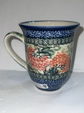Unikat Polish Pottery Large Size Bistro Floral Mug  #2021  T. Liana