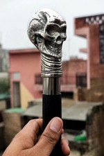 Nautical Skull Head Walking Cane Silver Handle Black Walking Stick Gothic Style