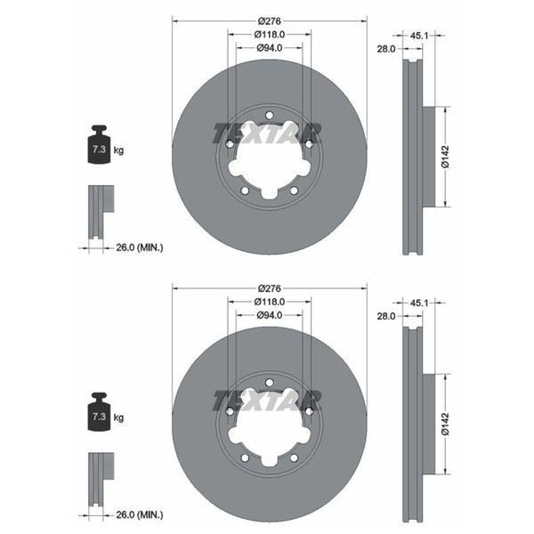 2X Textar Bremsscheiben 276Mm InnenbelÜFtet Vorne Passend FüR Nissan Cabstar NT4-image