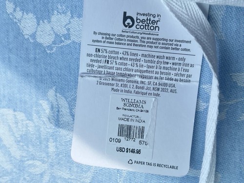 New Williams Sonoma Spring Primavera Jacquard Tablecloth - 70 x 108” - Blue Bell - Picture 7 of 7