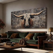 Extra Large Rustic Highland Cow Canvas Wall Art for Farmhouse Decor 24x48
