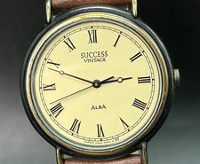 Vintage SEIKO ALBA V306-6370 Ivory Gold Roman Men's 31mm Quartz Watch From JAPAN