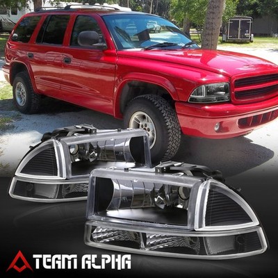 Fits 1997-2004 Dodge Durango/Dakota [Black/Clear] Crystal Corner Headlight Lamp