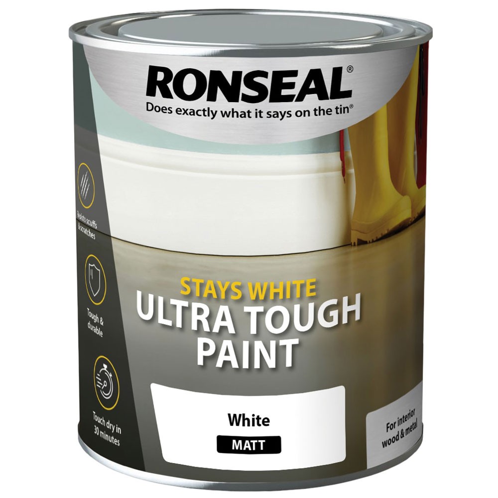 Ronseal Stays White Ultra Tough Paint Matt White 750ml