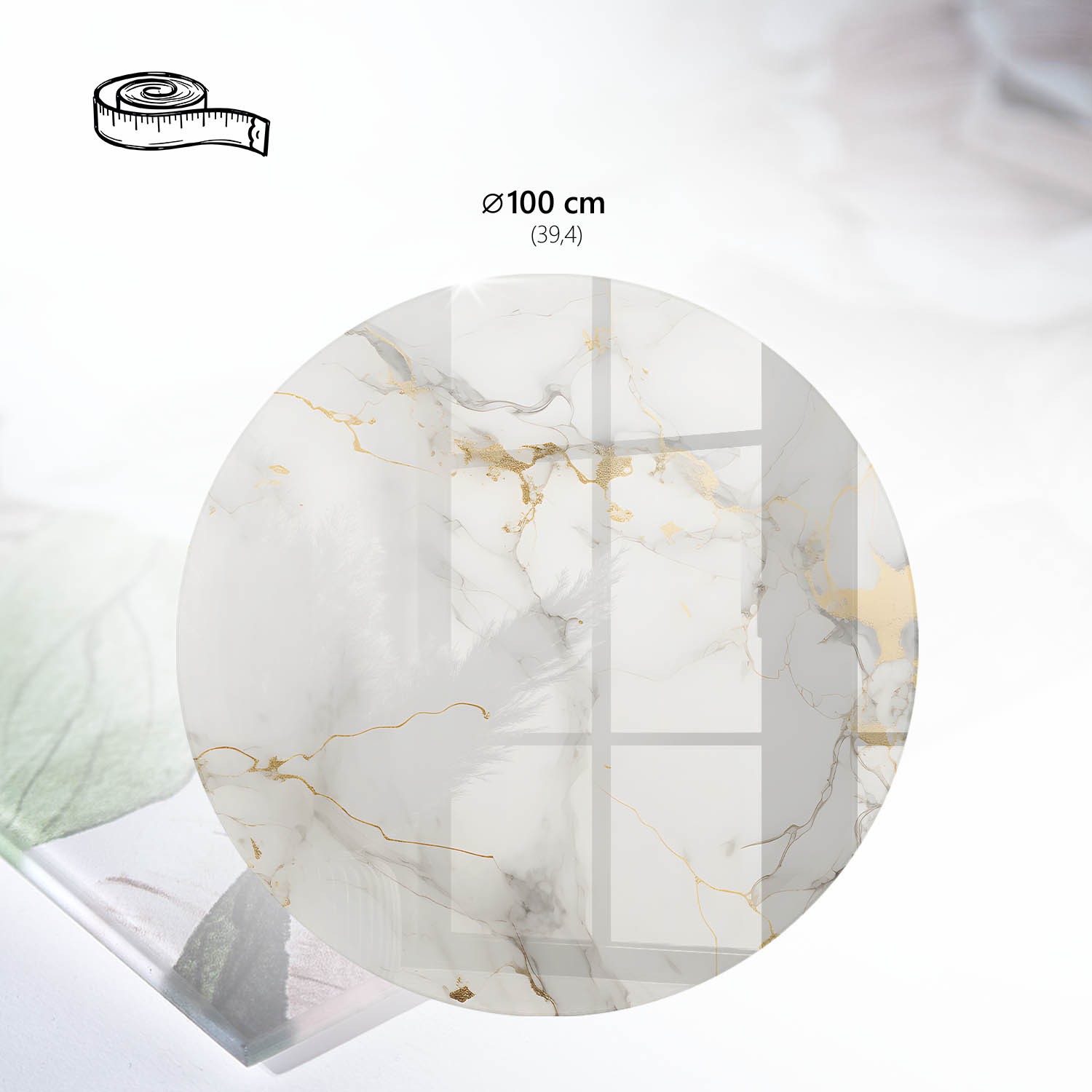 Piano in vetro per tavolino come protezione tavolo decorativo effetto marmo fi100 cm foto 3