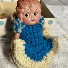 Vintage Celluloid Carnival Prize Kewpie Flapper Doll with Crochet Outfit JAPAN