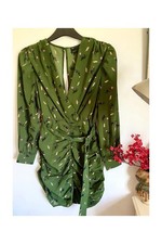 ASOS Design Mini Green Dress With Ruffle Details And Belt, Size 10