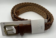 NWT ZARA MADE IN SPAIN BRAIDED BROWN LEATHER BELT Womens SIZE L/XL 46"