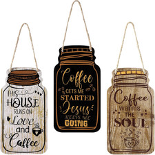 Set of 3 Wooden Coffee Bar Decor Signs for Kitchen and Living Room Wall