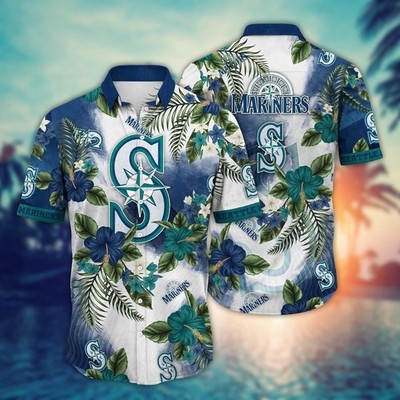 Seattle Baseball Team Marinerss Hawaiian Button Down Shirt Unisex Adults S-5XL