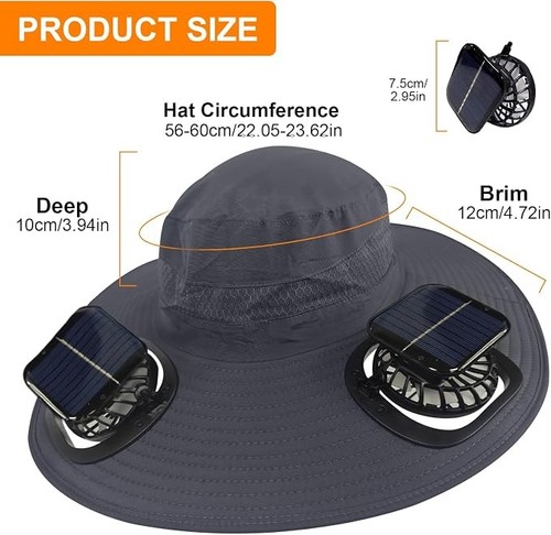 Solar Fan Hat Wide Brim Sun Hat with 2 Solar Fan, Solar Powered