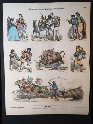 Munich Picture Sheet Nro. 369. Scenes from a Spanish bullfight. Circa 18