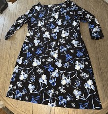 Tommy Hilfiger Women's Black Dress Blue Floral Print Size 16 Back Zip