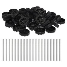 100pcs Toy Car Wheels 30mmx8mm Plastic Roll and 2mmx50mm Shaft Round Rod Black