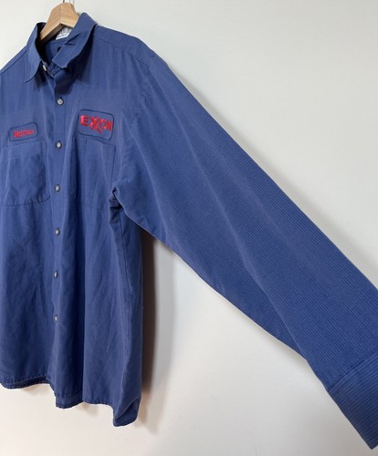 Exxon Mobil Gas Station Employee Uniform Long Sleeve Shirt Blue Mens Large Patch - Picture 6 of 19