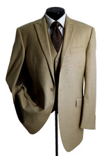 3Piece Sergio Valentino beige 1button peak lapel wool suit 42L~Pants W35" x 32"L