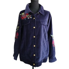 Vintage Bob Mackie Wearable Art Navy Blue Jacket Embroidered Floral Large Velvet