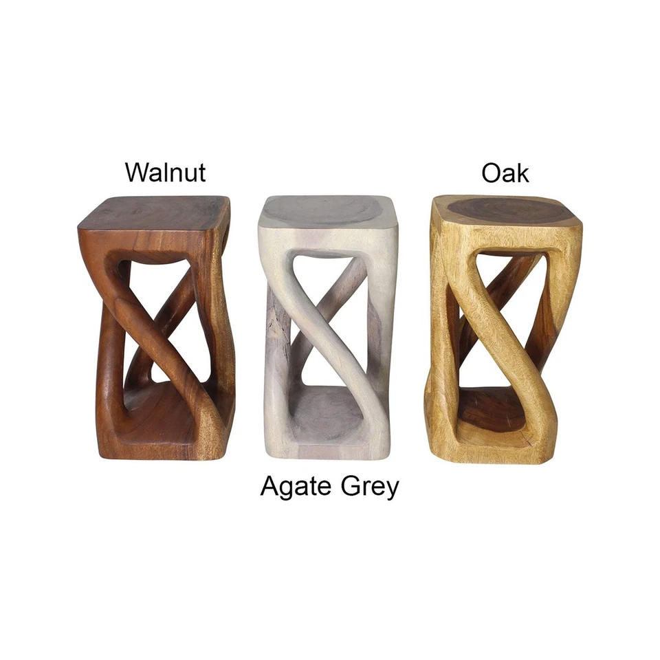 Haussmann Wood Vine Twist End Table 12x12x22 in Height Oak Oil - Image 4 of 4