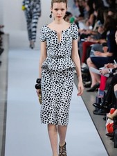 New Oscar de la Renta Black and Cream Leopard Peplum Pencil Skirt