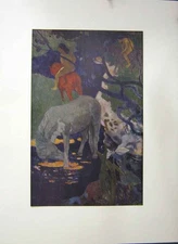 Original Old Antique Print The White Horse Brown Horse C.1898 19th