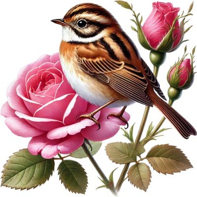 Frühling Spatz Vogel rosa Rose Wandbild Schlafzimmer Dekor Vinyl Aufkleber Abziehbild 6 Größen