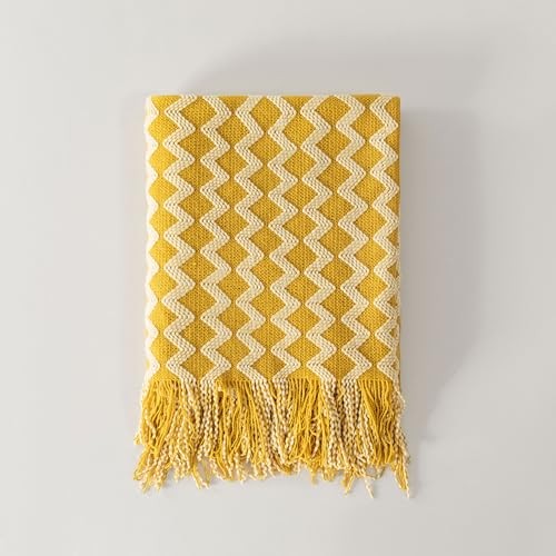 Double Diamond Acrylic Knitted Throw Blanket, Lightweight and 50"x60" Yellow - Picture 2 of 8