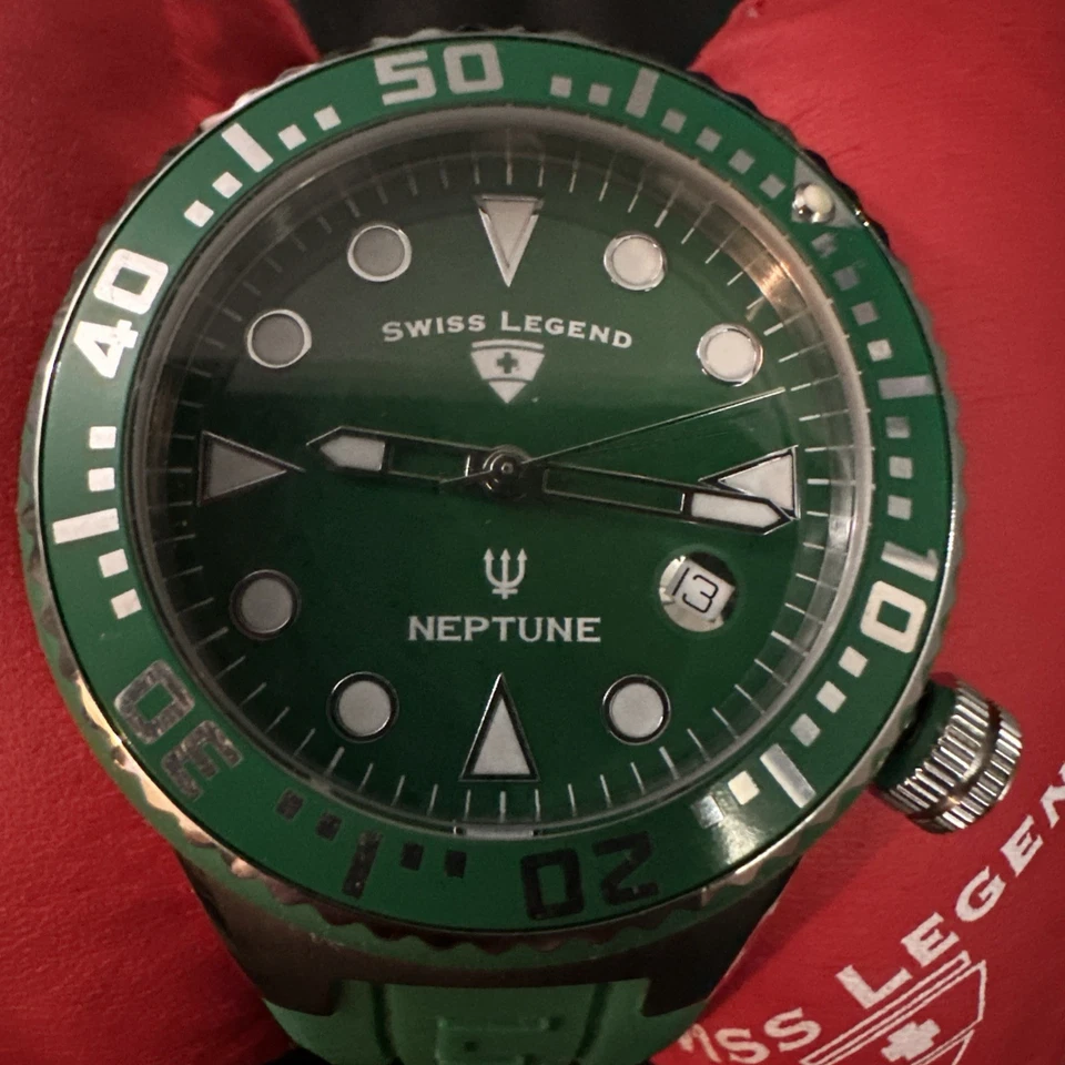 Swiss Legend Watch Mens Neptune Green Dial Silicone 44MM Quartz 212002391 Works! - Image 3 of 4