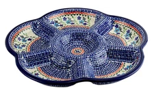 Polish Pottery 6-Compartment Round Appetizer Tray – 14" Diameter – Boleslawiec