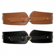 2PCS women Stretchy Wide Belt Chunky Buckle Elastic Wide Waist Belts For Dresses