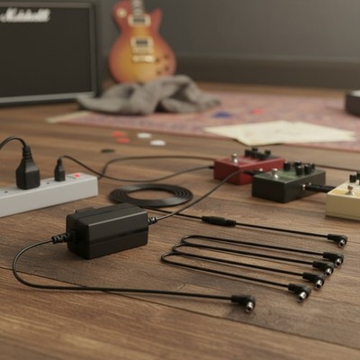 Versatile 9V DC 1.2A Power Supply with Daisy Chain for Bass and Effect Pedals