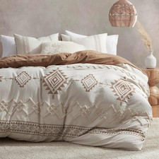 Boho Duvet Cover Set Queen Size, Beige and Terracotta Color Clash 3 Pieces Micro