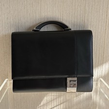 A. Aron Leather Portfolio Briefcase Black Slim Document Case Executive Bag