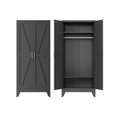 Metal armoire Wardrobe Closet with Hanging Rod,71'' Metal Wardrobe Cabinet