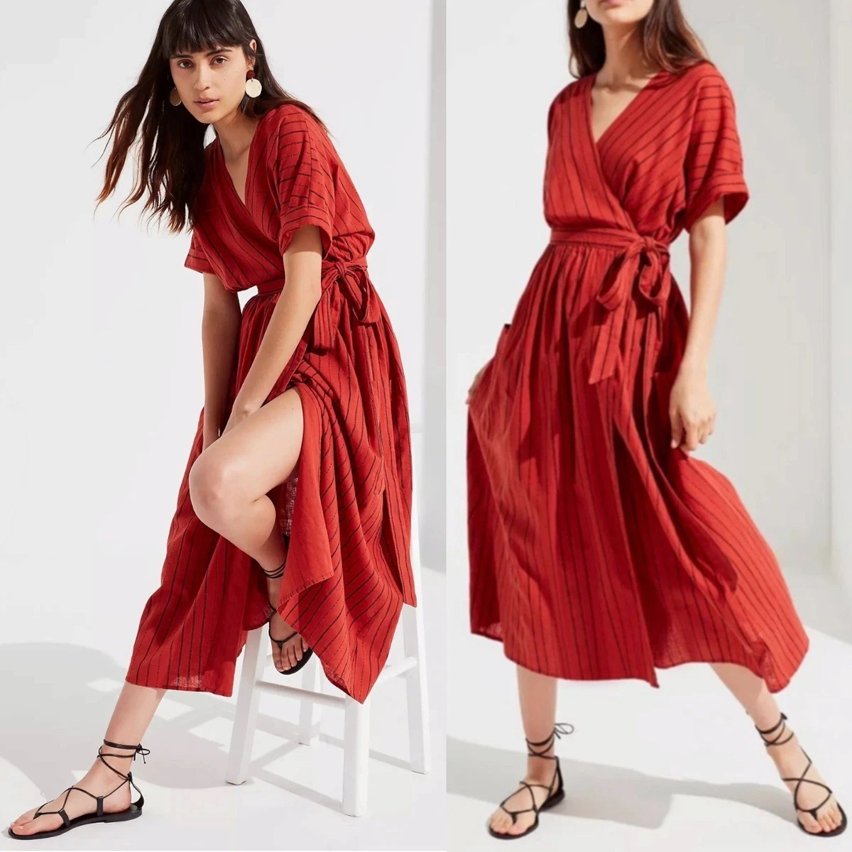 chinese dress ladies Flutter Sleeve Linen Wrap Midi Dress | European Linen