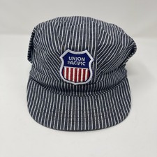 VINTAGE Union Pacific Railroad Hat Cap Snap Back Gray Train Engineer Patch