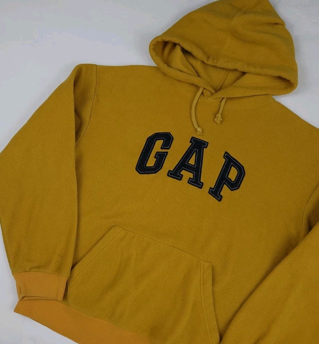 トップス 00s archive OLD GAP border thermal Y2K Vintage Y2k Gap Fleece Spellout Logo Hoodie Vtg 2000s Yellow Sport
