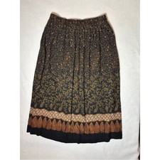 Fitting Image Vintage Rayon Pleated Midi Skirt Botanical Tassel Print
