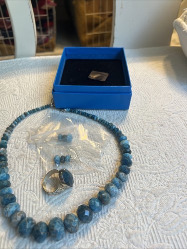 Collar y anillo de piedra apatita azul graduada facetada Jay King DRT 925 #JA78 - Imagen 9 de 9