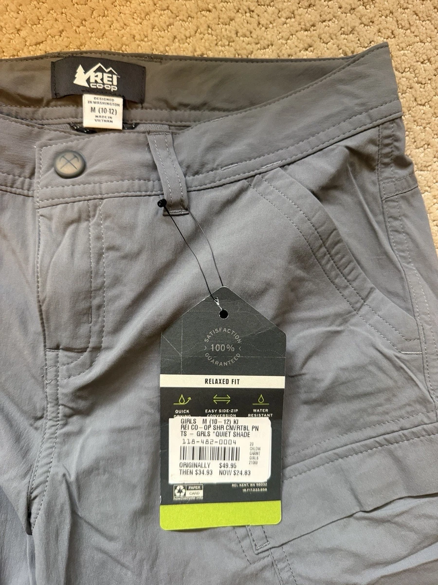 Pantalones REI Coop Niña M Gris Sahara Convertible Carga Exterior Senderismo (Versión Antigua)