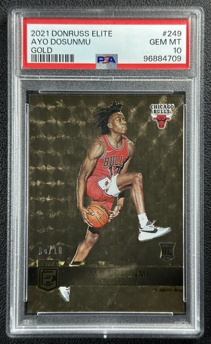 AYO DOSUNMU PSA 10 2021-22 PANINI DONRUSS ELITE #249 ROOKIE GOLD RC 04/10 BULLS
