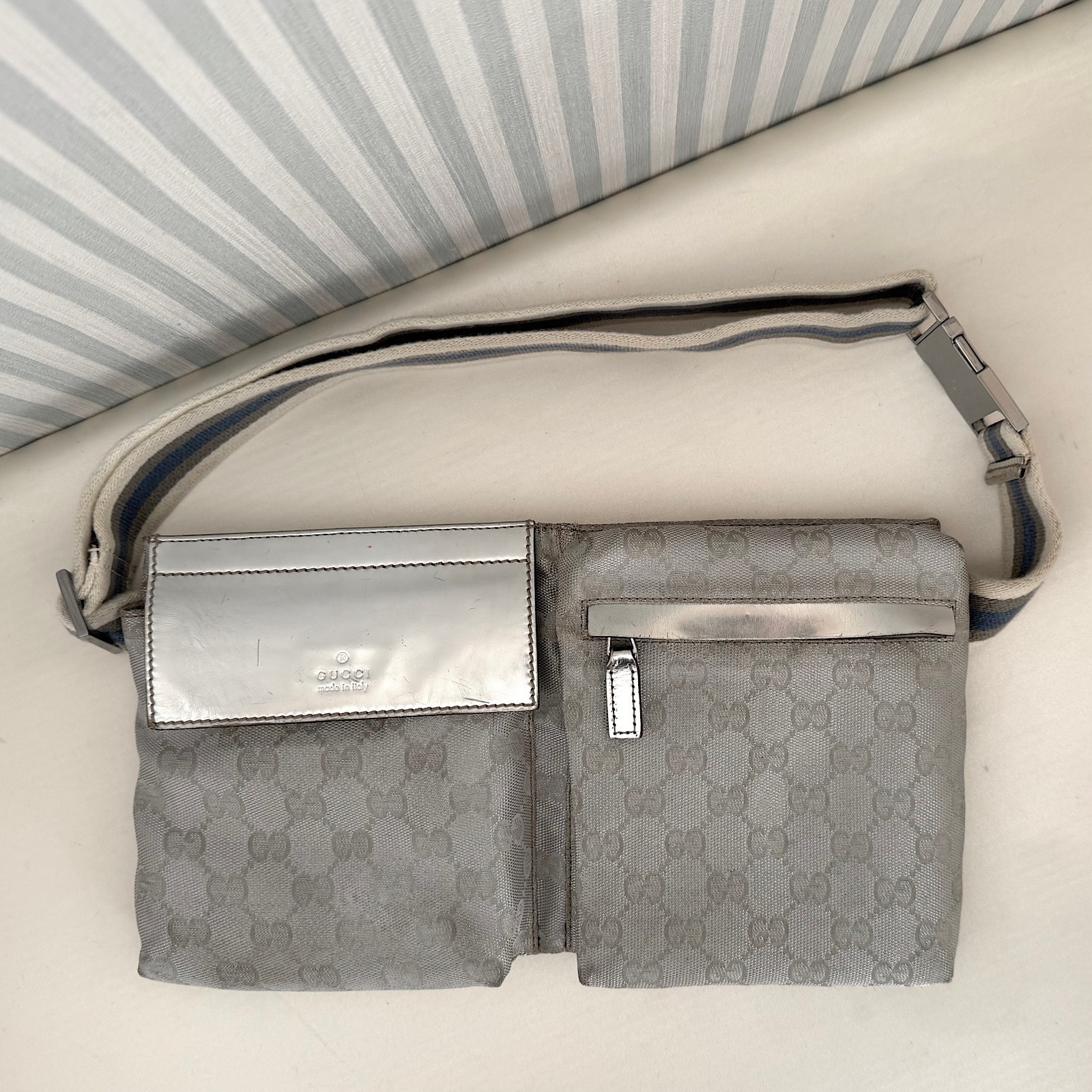 GUCCI 28566 GG Borsa da cintura in tela marsupio linea sherry argento tracoll...