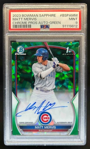 2023 Bowman Sapphire Matt Mervis Chrome Auto Refractor Green 1st #/50 PSA 9