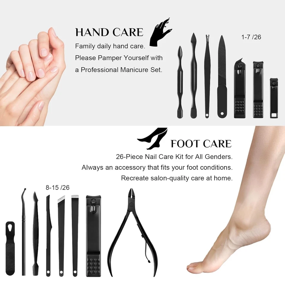 26Pcs педикюр инструмент маникюр набор ногтей машинки очиститель кутикулы груминг набор чехол - Изображение 2 из 4