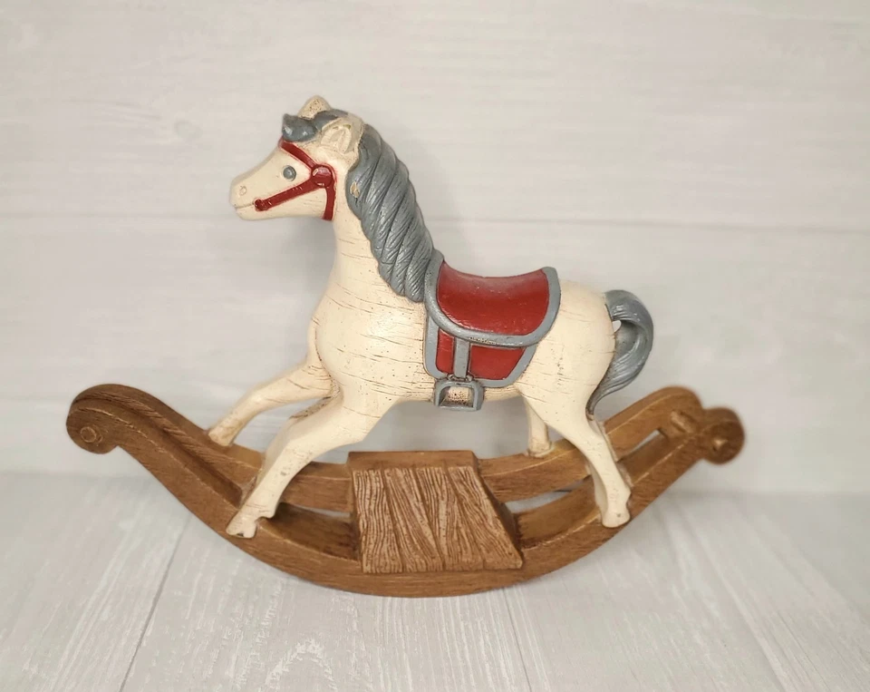 Placa de caballo mecedor colgante de pared de madera de colección rojo azul #2885-0 decoración de guardería Foto 4 de 4