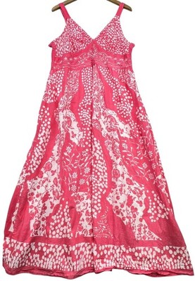 Mlle Gabrielle Womens Smocked Back Maxi Dress Sz 1X Pink White Polka Dot Floral