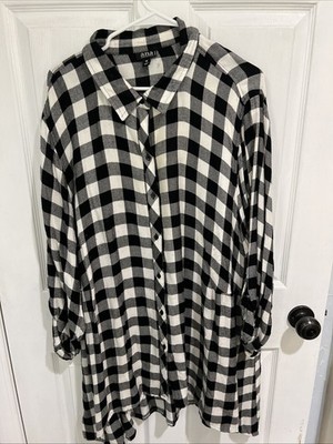 a.n.a Black and White Plaid Medium Weight Chest Pockets Shirt Blouse 3X