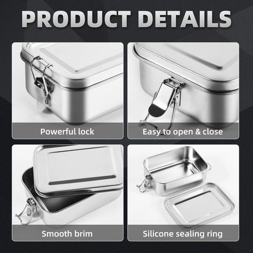 2 Pcs Stainless Steel Bento Box, 850ml (28oz) Metal Food Storage Snack Contai... - Picture 3 of 7