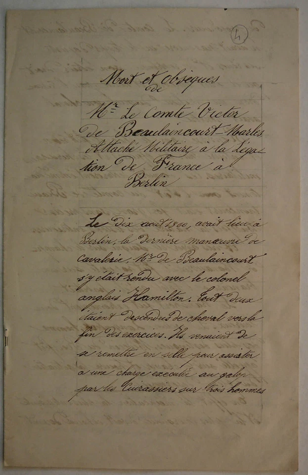 Comte de Beaulaincourt de Marles, Mort & Obsèques. Berlin 1860 - Photo 1/1