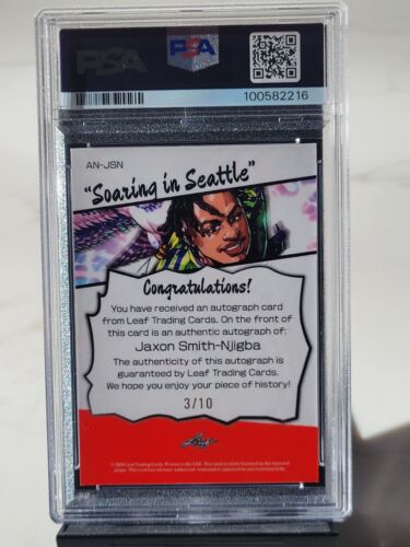 2024 Leaf Jaxson Smith-Njigba Anime Nation Soaring in Seattle Auto #/10 PSA 9 - Picture 3 of 4
