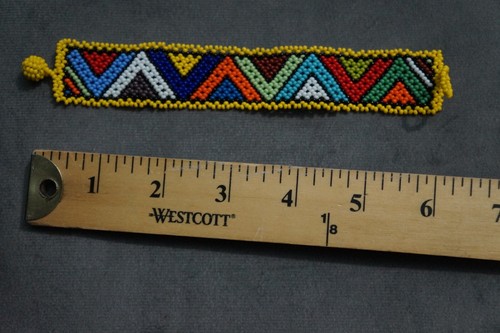 Vintage Southwestern Flat Bracelet - Pow-wow Seed Bead Chevron Beaded Colorful - Picture 2 of 2